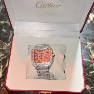 Cartier Pavé Diamond Santos Watch - Silver
